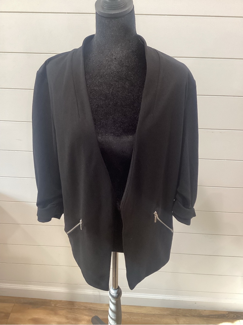 Maurices Black Open-Front Blazer with Zip Pockets